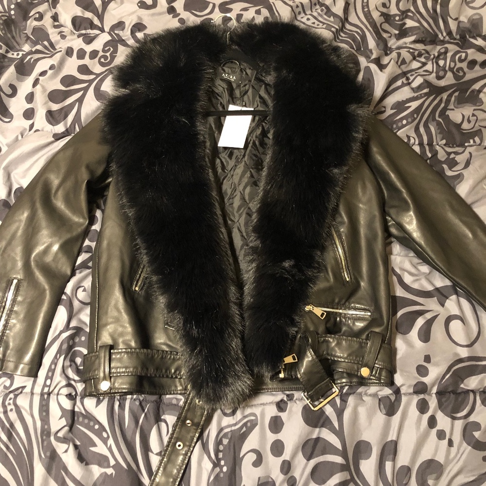 ON THE GO FUR TRIM OVERSIZED MOTO BIKER JACKET M - Picture 3 of 3
